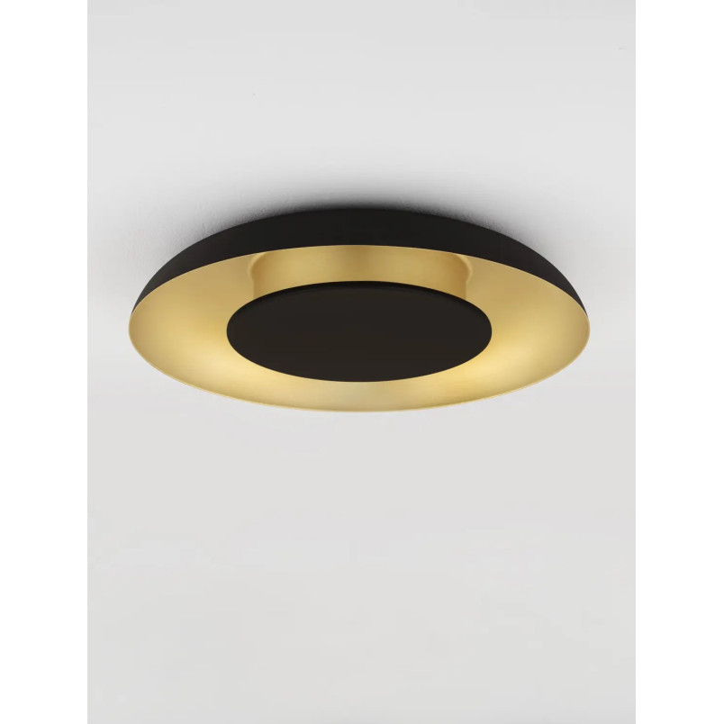 Plafon modern z płaskim kloszem Supino 40cm LED 27000-4000K czarny / szczotkowane złoto