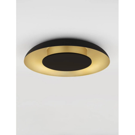 Plafon modern z płaskim kloszem Supino 40cm LED 27000-4000K czarny / szczotkowane złoto