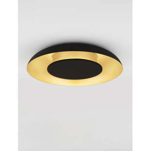 Plafon modern z płaskim kloszem Supino 40cm LED 27000-4000K czarny / szczotkowane złoto