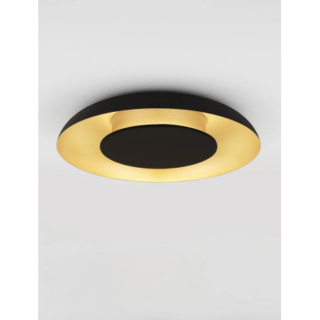 Plafon modern z płaskim kloszem Supino 40cm LED 27000-4000K czarny / szczotkowane złoto