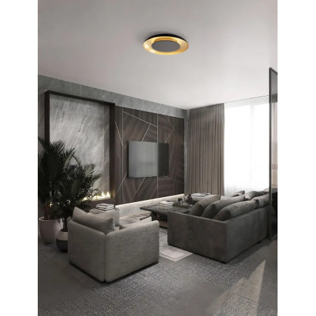Plafon modern z płaskim kloszem Supino 60cm LED 27000-4000K czarny / szczotkowane złoto