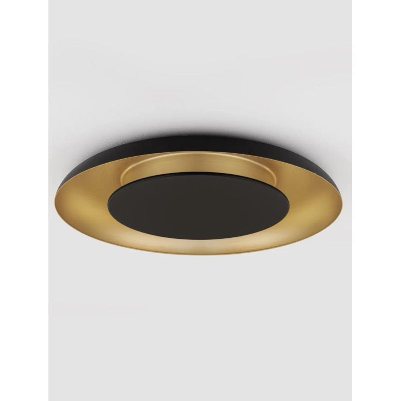 Plafon modern z płaskim kloszem Supino 60cm LED 27000-4000K czarny / szczotkowane złoto