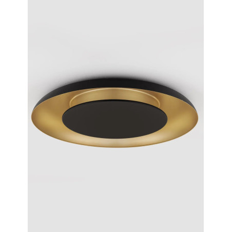 Plafon modern z płaskim kloszem Supino 60cm LED 27000-4000K czarny / szczotkowane złoto