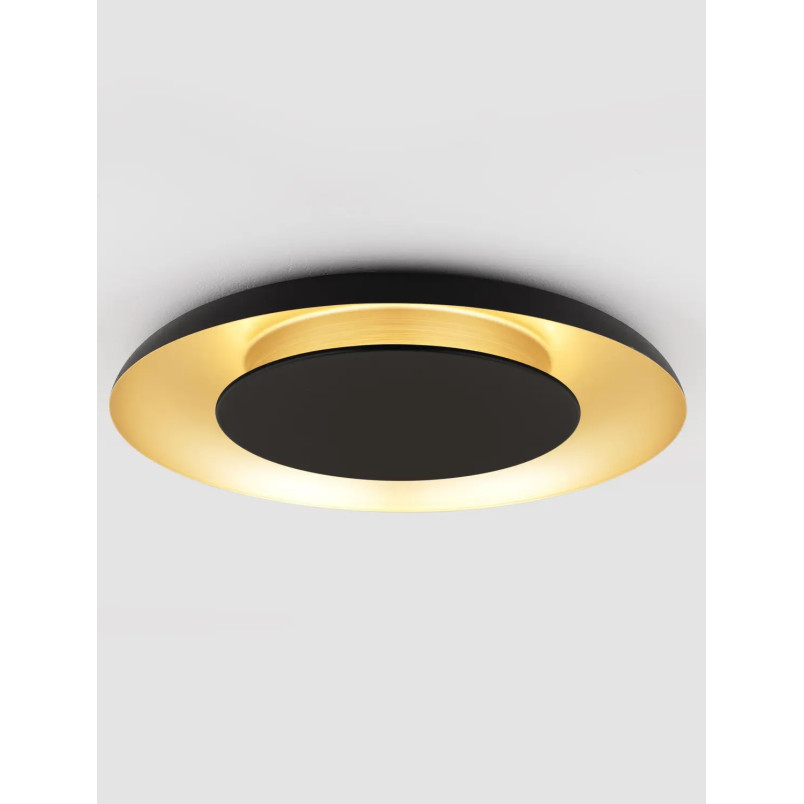 Plafon modern z płaskim kloszem Supino 60cm LED 27000-4000K czarny / szczotkowane złoto