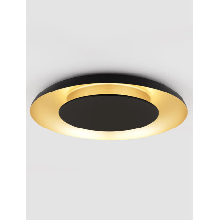 Plafon modern z płaskim kloszem Supino 60cm LED 27000-4000K czarny / szczotkowane złoto
