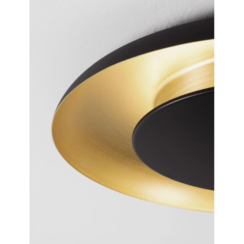 Plafon modern z płaskim kloszem Supino 60cm LED 27000-4000K czarny / szczotkowane złoto