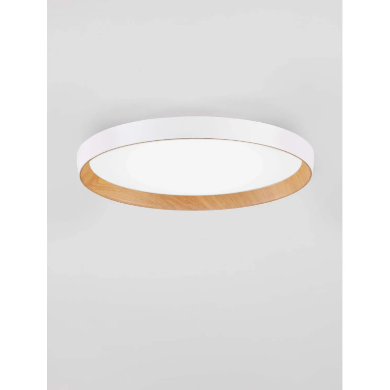 Plafon okrągły ze ściemniaczem i regulowaną barwą światła Abetone 40cm LED 2700/3000K biały / kolor drewna