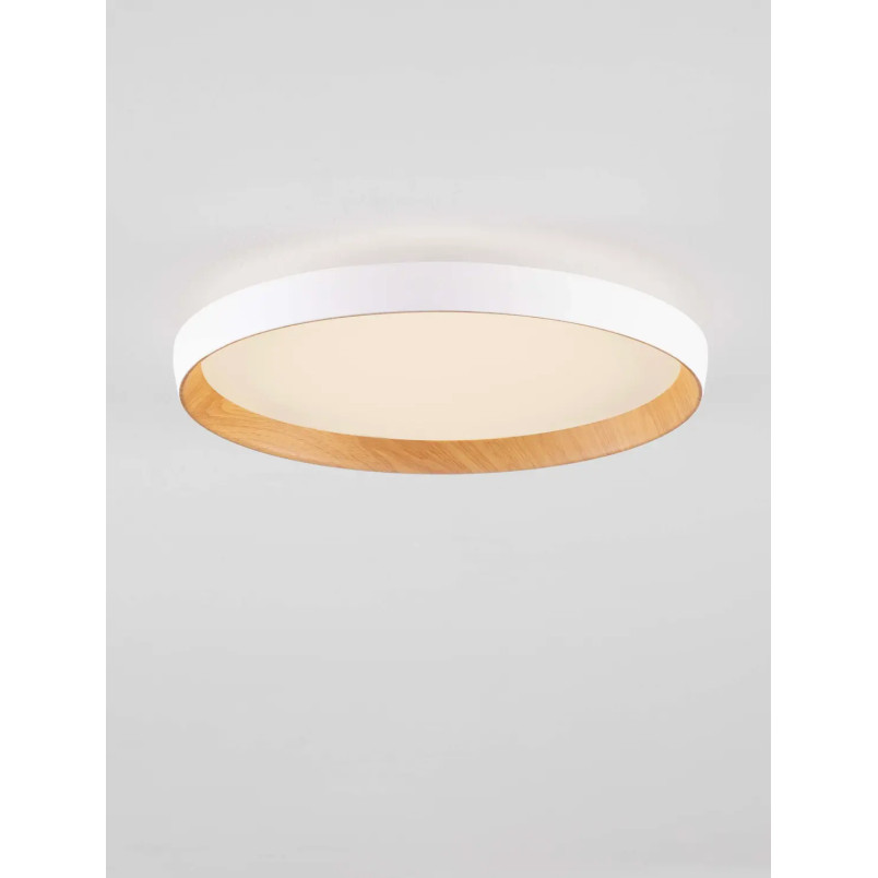 Plafon okrągły ze ściemniaczem i regulowaną barwą światła Abetone 40cm LED 2700/3000K biały / kolor drewna