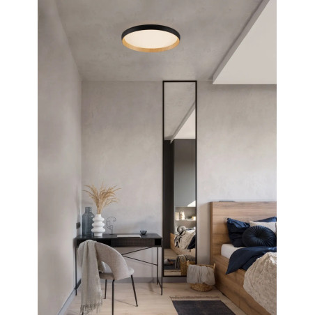 Plafon okrągły ze ściemniaczem i regulowaną barwą światła Abetone 40cm LED 2700/3000K czarny / kolor drewna