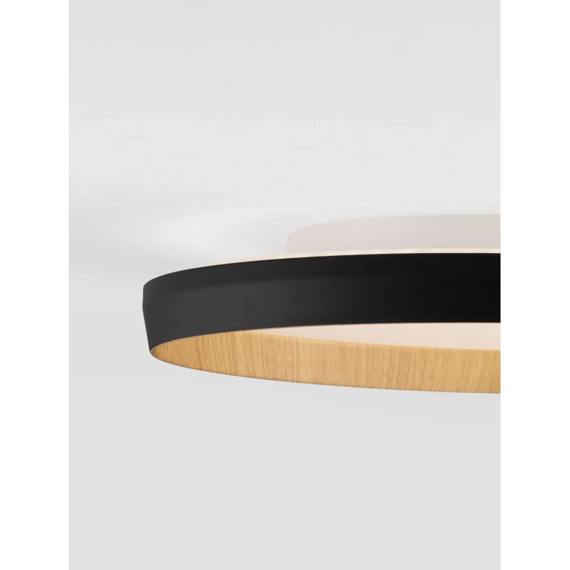 Plafon okrągły ze ściemniaczem i regulowaną barwą światła Abetone 40cm LED 2700/3000K czarny / kolor drewna