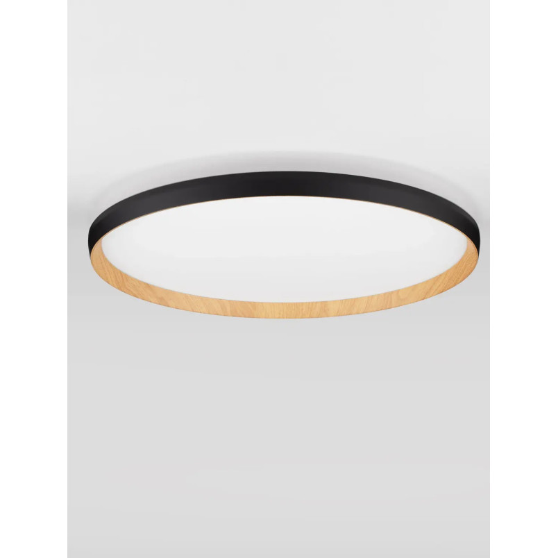 Plafon okrągły ze ściemniaczem i regulowaną barwą światła Abetone 60cm LED 2700/3000K czarny / kolor drewna