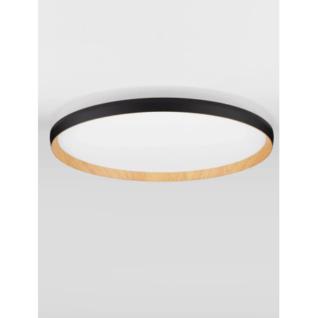 Plafon okrągły ze ściemniaczem i regulowaną barwą światła Abetone 60cm LED 2700/3000K czarny / kolor drewna