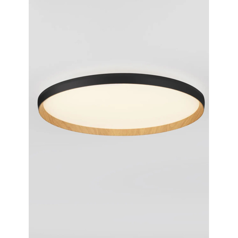 Plafon okrągły ze ściemniaczem i regulowaną barwą światła Abetone 60cm LED 2700/3000K czarny / kolor drewna