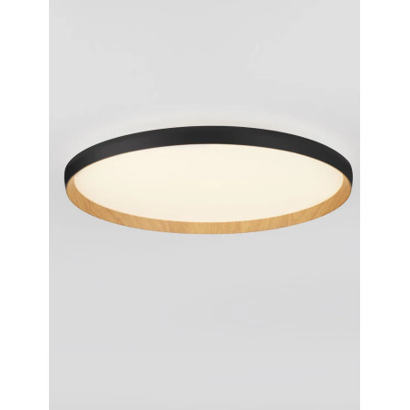 Plafon okrągły ze ściemniaczem i regulowaną barwą światła Abetone 60cm LED 2700/3000K czarny / kolor drewna