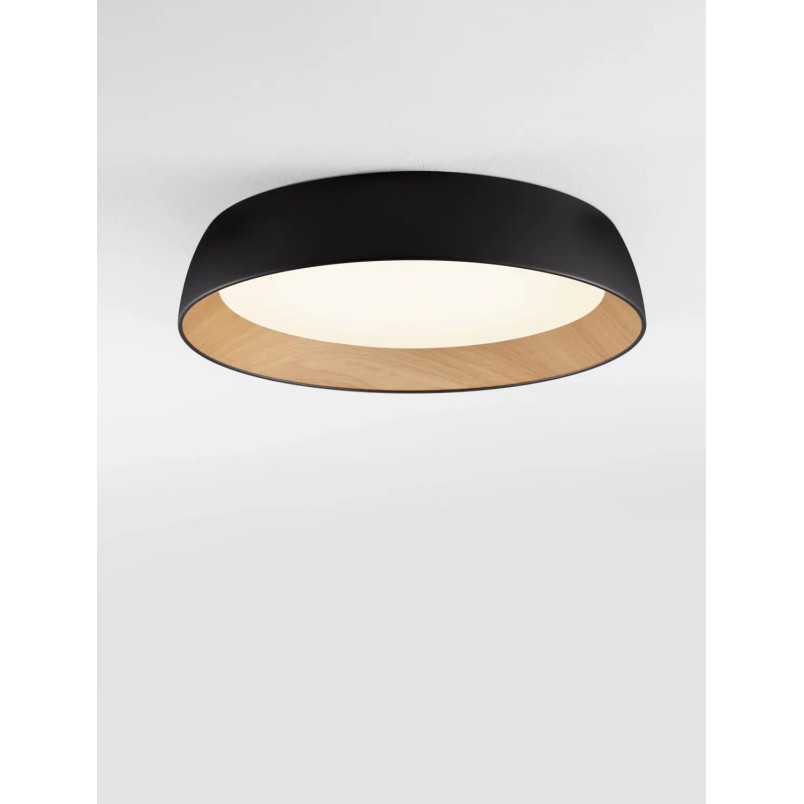 Plafon okrągły ze ściemniaczem triac Atabal 60cm LED 3000K czarny / drewno