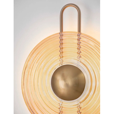 Kinkiet szklany okrągły Marsella II 30cm LED 3000K bursztynowy / złoty mosiądz