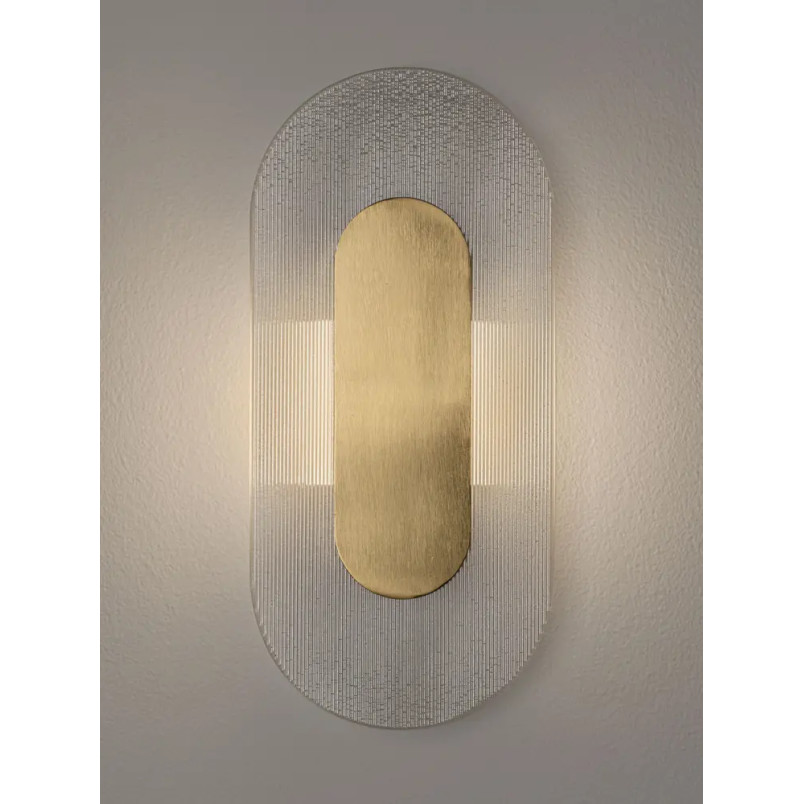 Kinkiet szklany owalny Rio 30cm LED 3000K złoto-mosiężny metal / przezroczyste szkło 