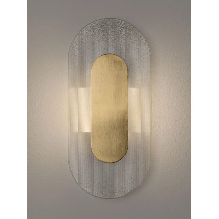 Kinkiet szklany owalny Rio 30cm LED 3000K złoto-mosiężny metal / przezroczyste szkło 