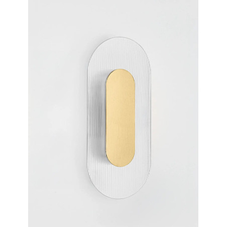 Kinkiet szklany owalny Rio 30cm LED 3000K złoto-mosiężny metal / przezroczyste szkło 