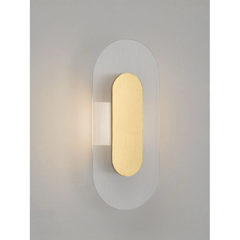 Kinkiet szklany owalny Rio 30cm LED 3000K złoto-mosiężny metal / przezroczyste szkło 