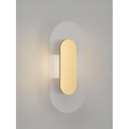 Kinkiet szklany owalny Rio 30cm LED 3000K złoto-mosiężny metal / przezroczyste szkło 