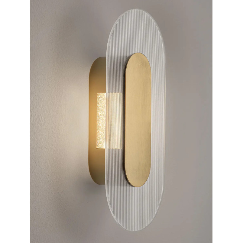 Kinkiet szklany owalny Rio 30cm LED 3000K złoto-mosiężny metal / przezroczyste szkło 
