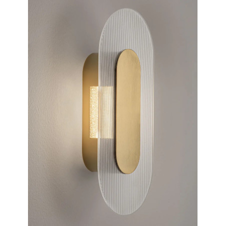 Kinkiet szklany owalny Rio 30cm LED 3000K złoto-mosiężny metal / przezroczyste szkło 