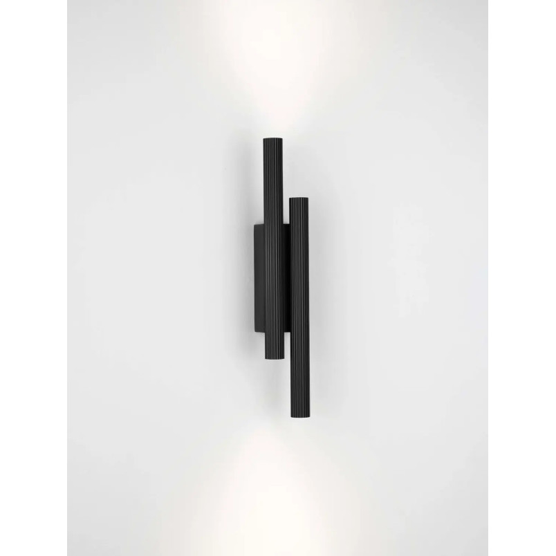 Kinkiet 2 punktowy z ryflowanymi kloszami Gamba H38cm LED 3000K czarny
