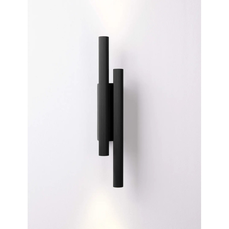 Kinkiet 2 punktowy z ryflowanymi kloszami Gamba H38cm LED 3000K czarny