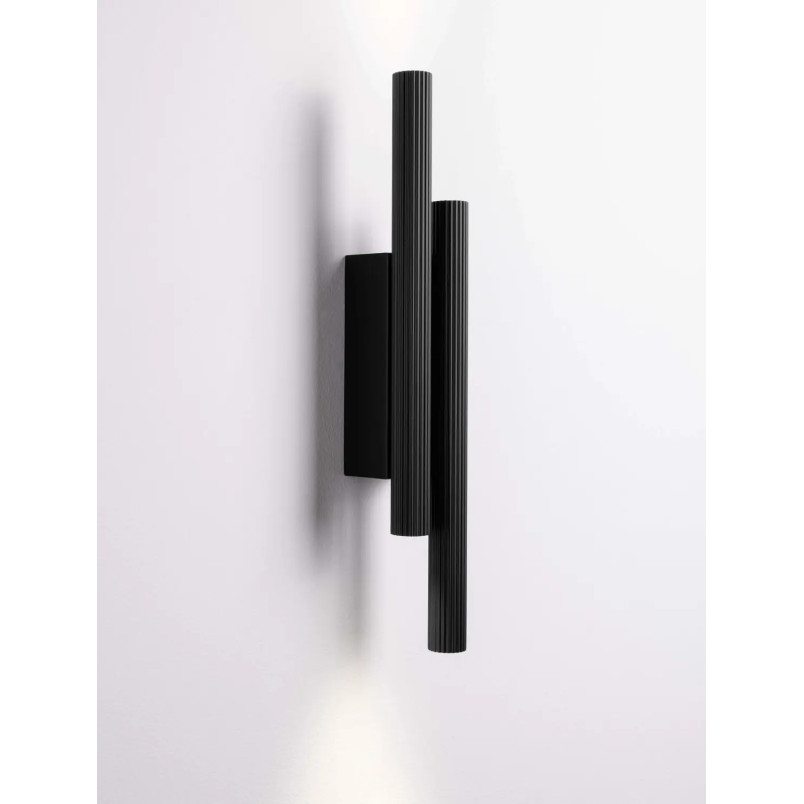 Kinkiet 2 punktowy z ryflowanymi kloszami Gamba H38cm LED 3000K czarny