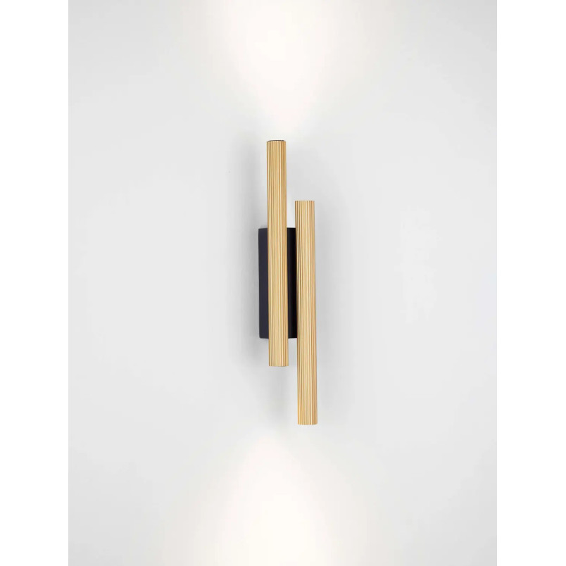 Kinkiet 2 punktowy z ryflowanymi kloszami Gamba H38cm LED 3000K złoty