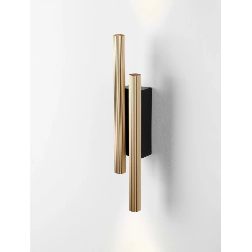 Kinkiet 2 punktowy z ryflowanymi kloszami Gamba H38cm LED 3000K złoty