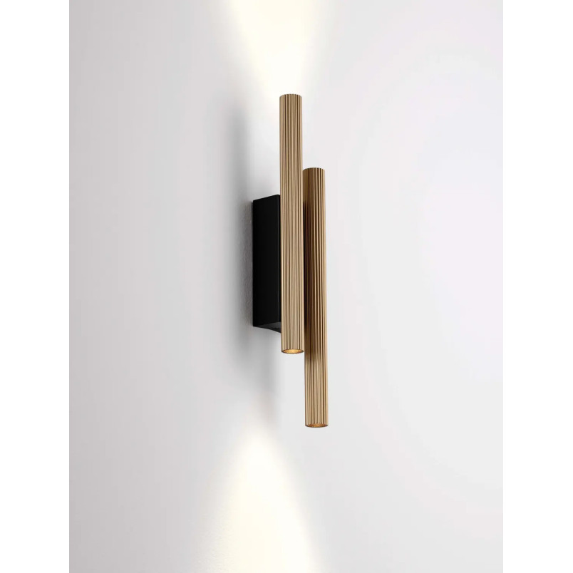 Kinkiet 2 punktowy z ryflowanymi kloszami Gamba H38cm LED 3000K złoty