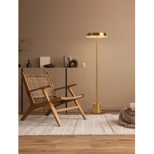 Lampa podłogowa designerska z płaskim kloszem Alto 40cm H136cm LED 3000K satynowe złoto