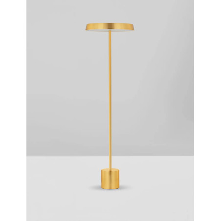 Lampa podłogowa designerska z płaskim kloszem Alto 40cm H136cm LED 3000K satynowe złoto