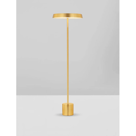 Lampa podłogowa designerska z płaskim kloszem Alto 40cm H136cm LED 3000K satynowe złoto