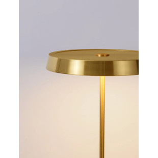 Lampa podłogowa designerska z płaskim kloszem Alto 40cm H136cm LED 3000K satynowe złoto