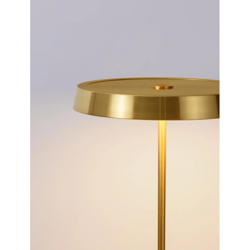 Lampa podłogowa designerska z płaskim kloszem Alto 40cm H136cm LED 3000K satynowe złoto