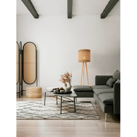 Lampa podłogowa trójnóg drewniany z plecionym kloszem Letto 39cm H165cm 