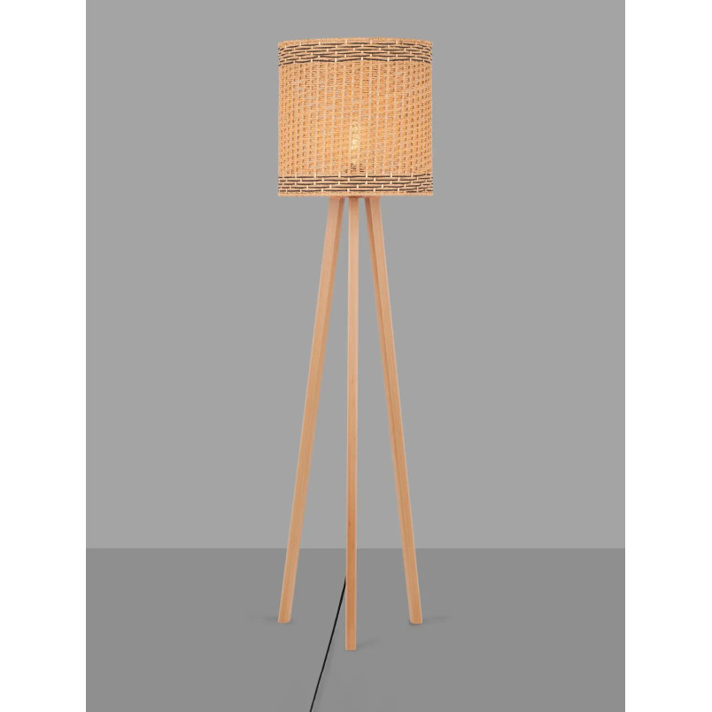 Lampa podłogowa trójnóg drewniany z plecionym kloszem Letto 39cm H165cm 