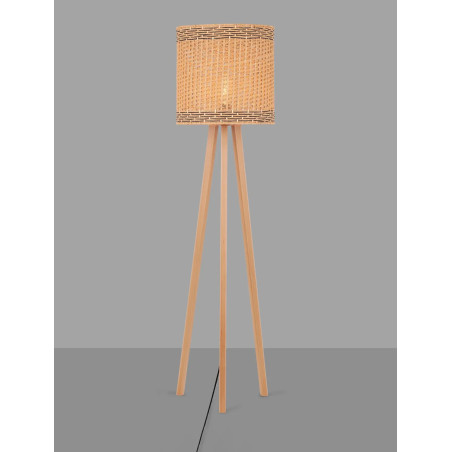 Lampa podłogowa trójnóg drewniany z plecionym kloszem Letto 39cm H165cm 