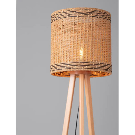Lampa podłogowa trójnóg drewniany z plecionym kloszem Letto 39cm H165cm 