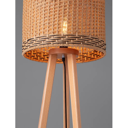 Lampa podłogowa trójnóg drewniany z plecionym kloszem Letto 39cm H165cm 