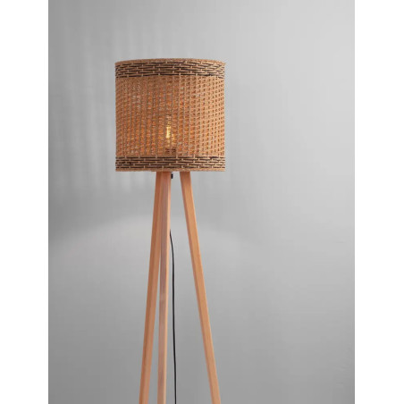 Lampa podłogowa trójnóg drewniany z plecionym kloszem Letto 39cm H165cm 