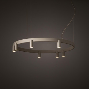 Lampa wisząca okrągła z reflektorkami Fourty Round LED VII 80cm beżowa Nowodvorski