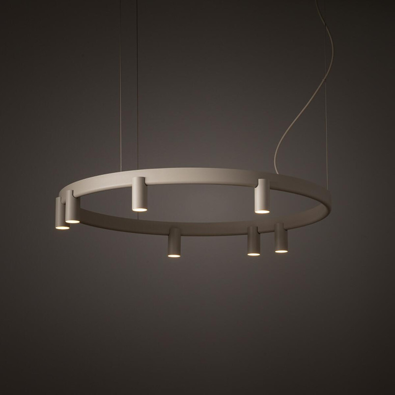 Lampa wisząca okrągła z reflektorkami Fourty Round LED VII 80cm beżowa Nowodvorski