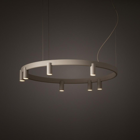 Lampa wisząca okrągła z reflektorkami Fourty Round LED VII 80cm beżowa Nowodvorski