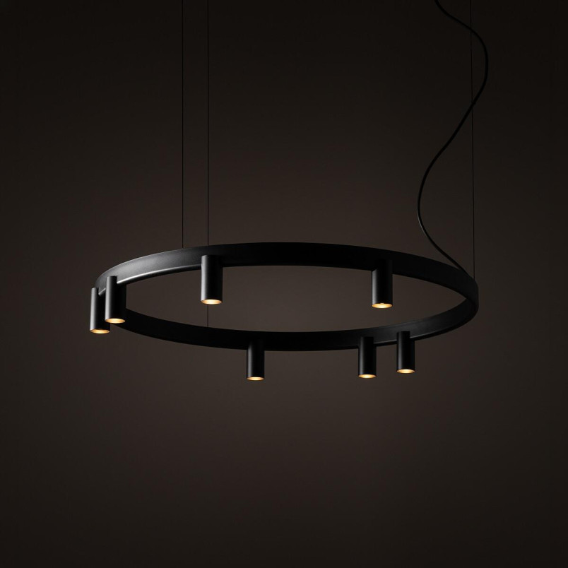 Lampa wisząca okrągła z reflektorkami Fourty Round LED VII 80cm czarna Nowodvorski
