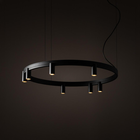 Lampa wisząca okrągła z reflektorkami Fourty Round LED VII 80cm czarna Nowodvorski