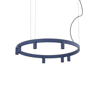 Lampa wisząca okrągła z reflektorkami Fourty Round LED VII 80cm granatowa Nowodvorski